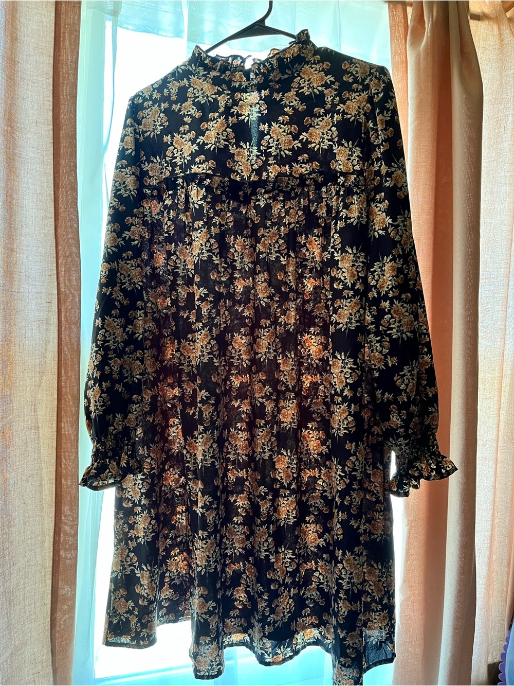 SHEIN Black Floral long sleeve dress XL